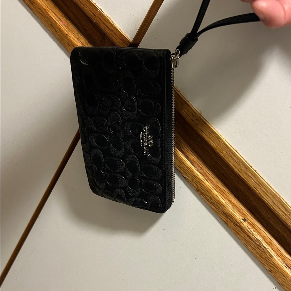 Coach Black Embossed Leather Wristlet - Picture 3 of 5